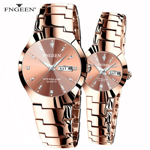 Couple montres pour amoureux Quartz montre-bracelet mode affaires hommes montre pour femmes montres tungstène acier café or paire heure ► Photo 1/6