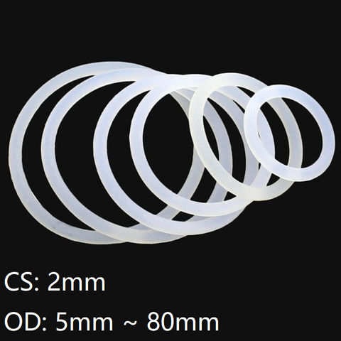 Joint torique en Silicone de qualité alimentaire, joint d'étanchéité en caoutchouc étanche, 10 pièces, épaisseur CS 2mm OD 5 ~ 80mm, blanc ► Photo 1/6