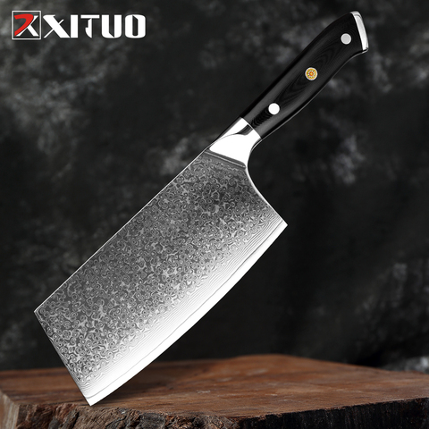 XITUO couteau damas couteau de boucher professionnel 67 couches couteau de cuisine en acier damas G10 poignée couteau couteau Santoku ► Photo 1/6