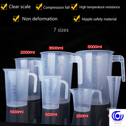 Gobelet de mesure en plastique épaissi, transparent, de qualité alimentaire, pour thé au lait, 100/250/500/1000/2000/3500 ml ► Photo 1/6