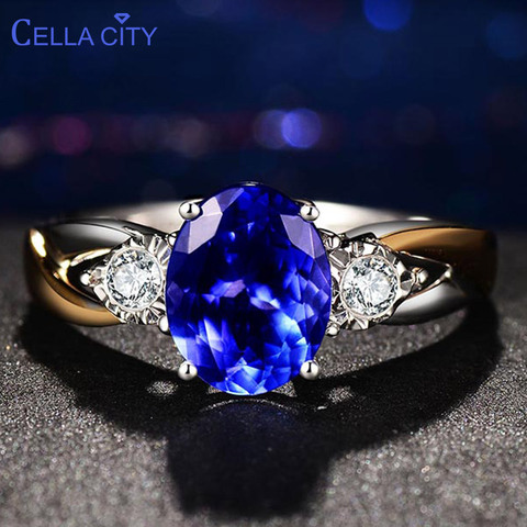 Cellity-bague classique en argent 925, bijou de luxe, avec ovale, pierre précieuse saphir, Zircon, cadeau de mariage pour femmes ► Photo 1/6