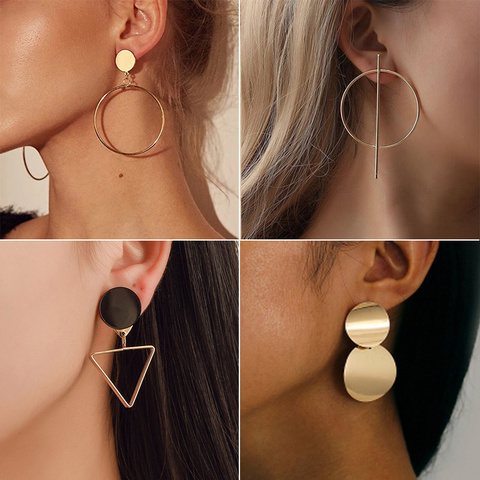 Boucles d'oreilles géométriques pour femmes, déclaration coréenne, goutte d'eau, bijoux Vintage, rond, asymétrique, or, à la mode, 2022 ► Photo 1/6