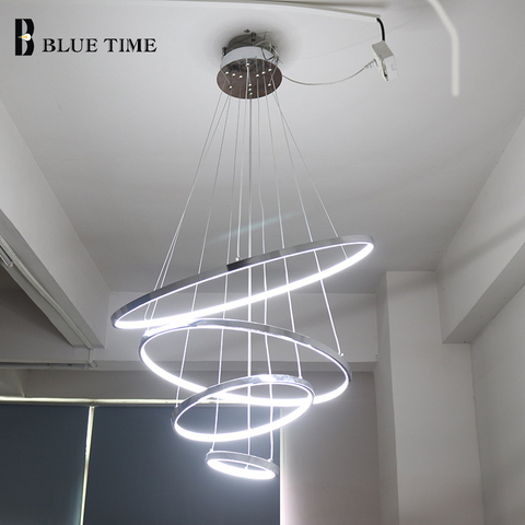 Lustres Led modernes éclairage | Lampe circulaire suspendue en Chrome pour salon chambre à coucher, Lustre de salle à manger, lustres de plafond ► Photo 1/6