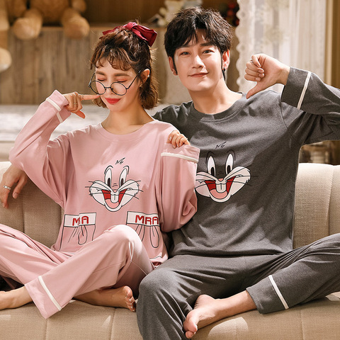 Foply Couple Pajamas Set 100% Cotton Homewear Fresh Style Long Sleeve Sleepwear New Autumn Pj Set For Lover Pijamas Mujer Suit ► Photo 1/6