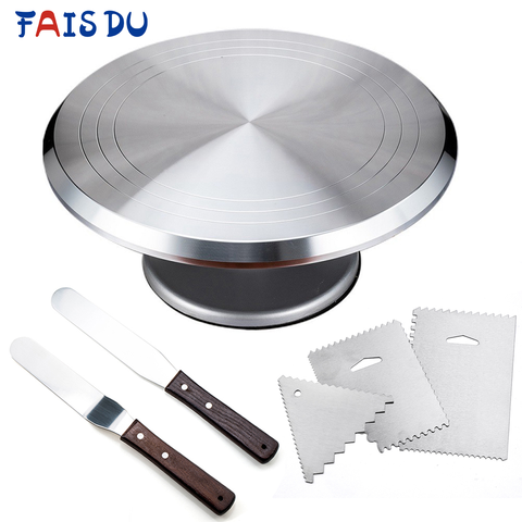 FAIS DU Kit de  Plateau Tournant de Gâteau (12 pouces Alliage d'aluminium),2 x pièces spatule pâtisserie,3 x grattoirs latéraux pour gâteaux,patisserie outils accessoires,Pastry tools accessories decoration ► Photo 1/6