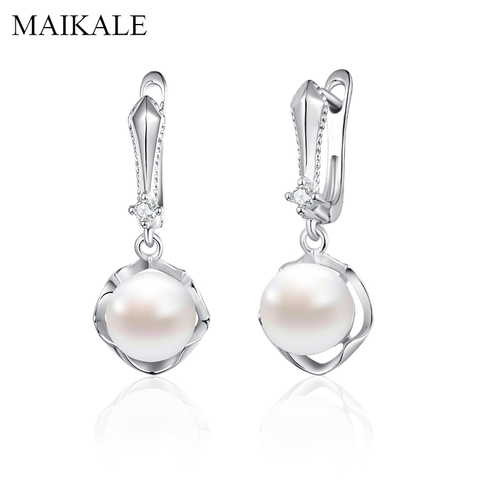 MAIKALE-boucles d'oreilles en forme de perle pour femmes, boucles d'oreilles en zircone cubique, en or, avec accessoires de bijoux, cadeaux pour filles ► Photo 1/6