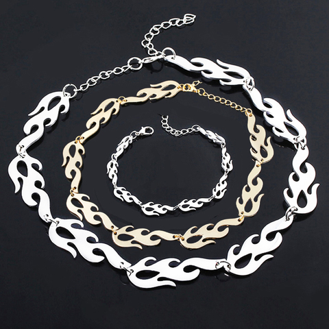 2022 mode flamme collier ensembles Punk Rock chaîne Bracelets clavicule ras du cou pour femmes hommes Hip Hop cadeau fête bijoux chauds ► Photo 1/6