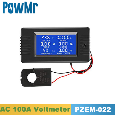 PZEM 100A 220V 6 en 1 ca monophasé LCD voltmètre de courant numérique facteur de puissance compteur d'énergie avec bobine CT rétro-éclairage LCD AC 100A ► Photo 1/6