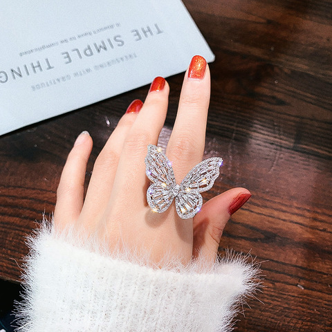 Bague de fiançailles en zircone sur le côté brillant de marque à la mode, bague de mariage ajustable pour cadeau, pour femmes ► Photo 1/6