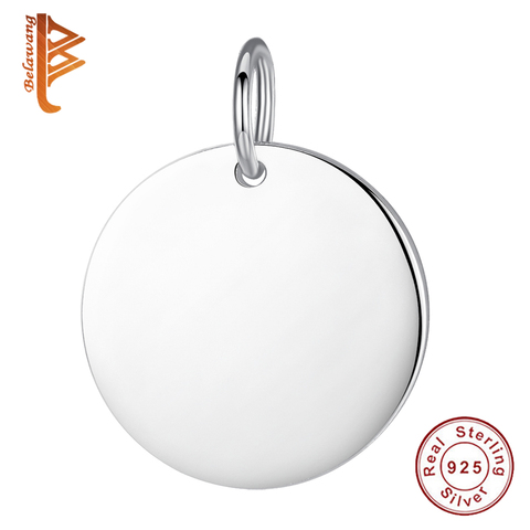 BELAWANG – pendentif rond en argent Sterling 925 authentique pour femmes, collier à maillons, bijoux personnalisés, gravure gratuite ► Photo 1/3