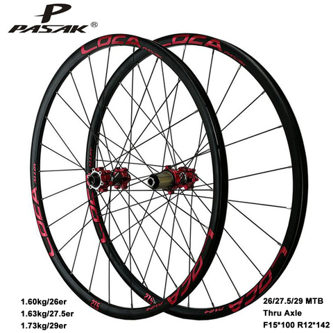 Paire de roues Pasak vtt 26 27.5 29er 700c roues de route à travers l'axe F15 * 100 R12 * 142mm frein à disque 24 trous sablage Schrader Valve ► Photo 1/6