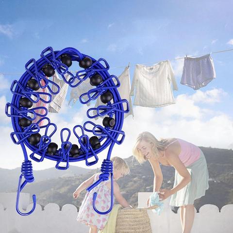 Corde à linge de voyage Portable solide, pour maison hôtel Camping intérieur extérieur crochets d'extrémité réglables 12 épingles à linge perles de verrouillage mobiles ► Photo 1/6