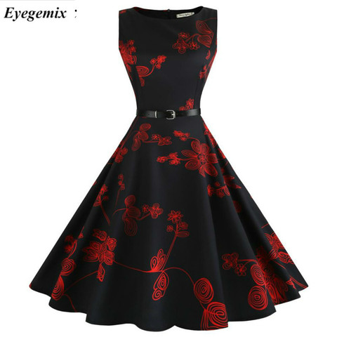 Femmes Robes d'été 2022 Casual Floral Rétro Vintage 50 s 60 s Robe Rockabilly Swing Pin-Up Robes Valentines Jour Partie robe ► Photo 1/6