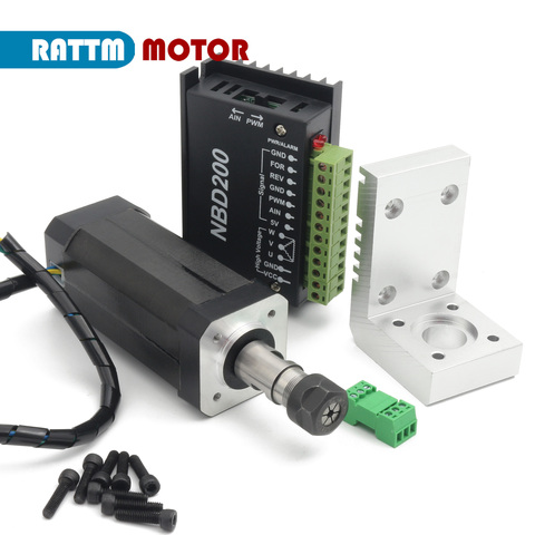 Moteur sans brosse refroidi par Air du moteur ER11 + NBD200 de broche de moteur de 104W 24VDC sans Hall pour la Machine de graveur de CNC ► Photo 1/6