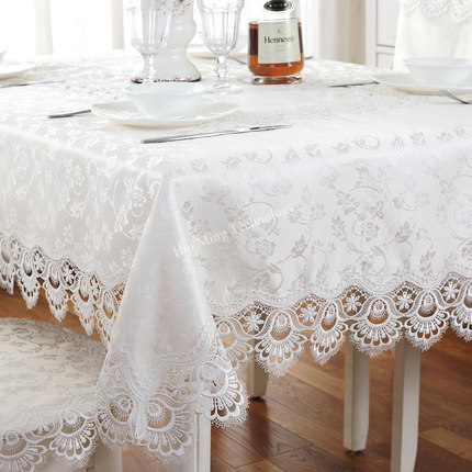 Europe luxe brodé nappe blanc table à manger table couverture nappe fleur dentelle chevet TV armoire poussière tissu HM1038 ► Photo 1/6
