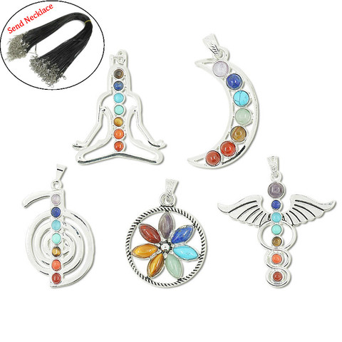 Pierre semi-précieuse naturelle collier pendentif hommes et femmes bijoux aura symbole yoga sept chakras lune ange ailes nouvel an cadeau ► Photo 1/6