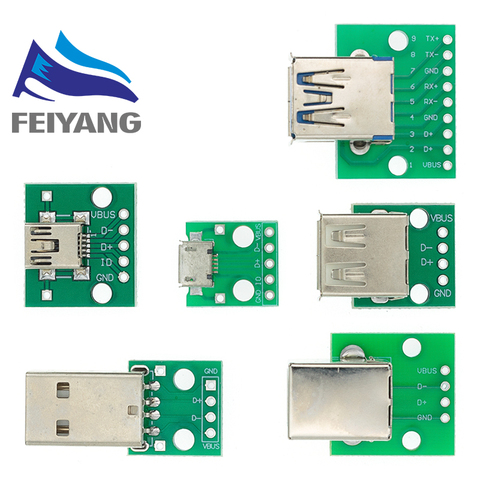 Connecteur USB 2.54 mâle/MINI adaptateur MICRO USB à DIP, connecteur femelle 3.0 B type-c, convertisseur de PCB femelle 5 pièces ► Photo 1/6