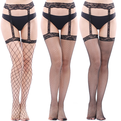 Offre Spéciale bas exotiques avec porte-jarretelles pour femmes collants résille grande taille cuisse chaussettes hautes Lingerie Sexy maille bonneterie ► Photo 1/6