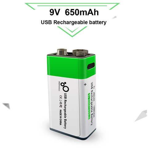 Batterie lithium-ion carrée, 9 V, 650mAh, Rechargeable par USB, pour jouet, télécommande, Microphone multimètre KTV ► Photo 1/6