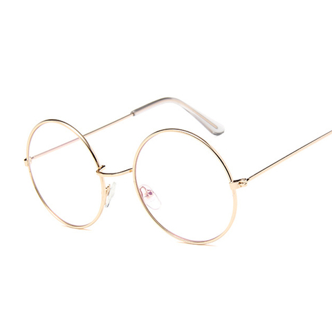 Lunettes rondes rondes pour femmes | Verres transparents mode or monture ronde métallique, lunettes optiques hommes femmes, monture de lunettes, faux verres ► Photo 1/6