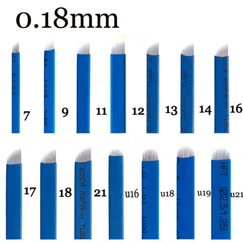 50pcs Microblading 0.18mm Tebori Lames Aiguilles aiguilles De Tatouage Aiguille Permanente De Maquillage 7 9 12 14 17 21 Manuel Lames de Sourcil ► Photo 1/6