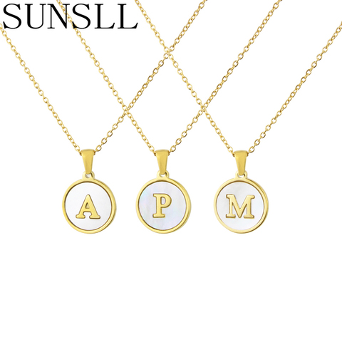 SUNSLL doré acier inoxydable blanc coquille lettre pendentif collier femmes bijoux de mode CZ Colar Feminina ► Photo 1/6