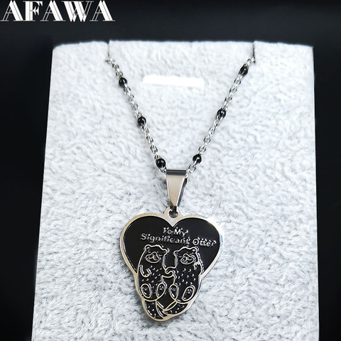 2022 mode à ma loutre significative émail noir acier inoxydable petit collier saint valentin cadeau bijoux joyeria N1821S01 ► Photo 1/6