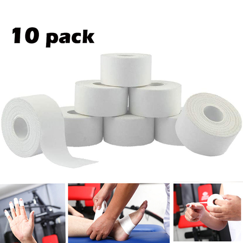 Lot de 10 bandes athlétiques en coton blanc pour le Sport, bande adhésive élastique pour le soutien musculaire des genoux et des chevilles, facile à déchirer ► Photo 1/6