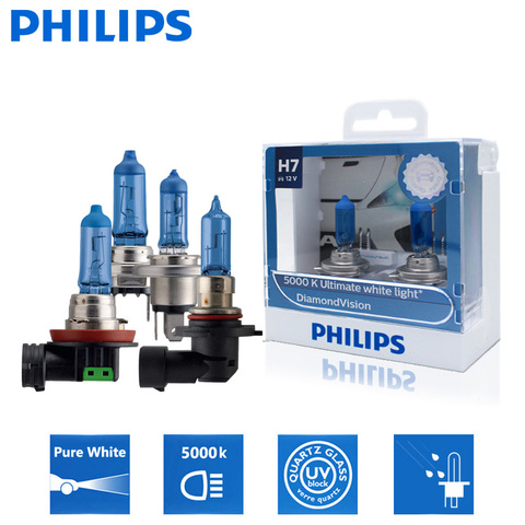 Philips-ampoules H1 H4 H7 H8 H11 HB2 HB3 HB4 9003 9005 9006 12V Vision diamant 5000K, lampe anti-brouillard Super blanche ► Photo 1/6