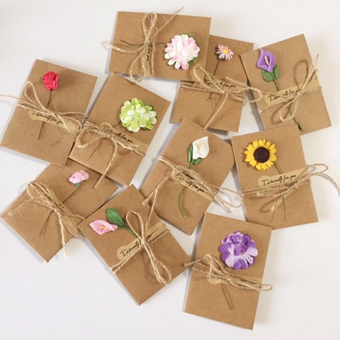 Carte de vœux en papier Kraft fait à bricolage main avec enveloppe, fleurs sèches, cadeaux de mariage de noël, 10 pièces ► Photo 1/6