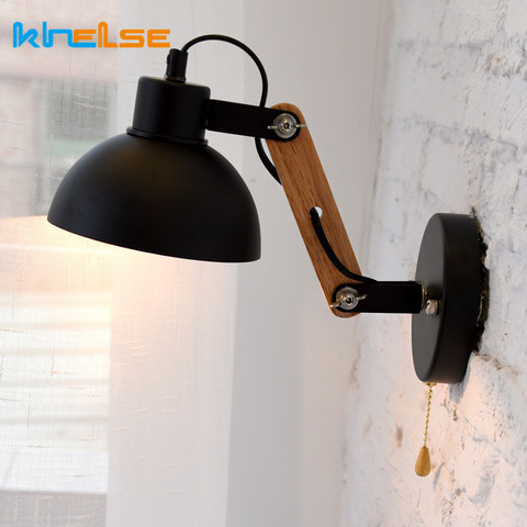 Lampes en bois, mur LED lampes, bras pliant en fer, appliques de chevet, chambre à coucher, cuisine, salle à manger, couloir, éclairage mural ► Photo 1/6