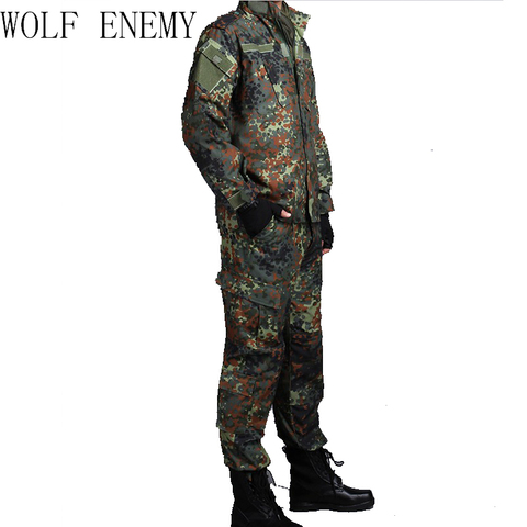 Costume de Camouflage militaire armée allemande bois costume de Camouflage militaire ACU BDU ensembles CS Combat tactique Paintball uniforme veste et pantalon ► Photo 1/6