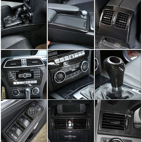 Fibre de carbone voiture décoration intérieure garniture autocollants pour Mercedes benz classe C W204 C180 C200 2007-2013 accessoires ► Photo 1/6