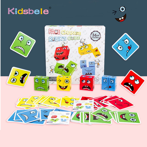 Jouets éducatifs en bois pour enfants, blocs de changement d'expressions, puzzle, apprentissage précoce, Montessori, jeux de Table ► Photo 1/6