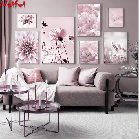 Peinture murale en diamant Rose, fleur de cerisier, Rose, pivoine, ciel, oiseau, peinture artistique, mosaïque en diamant, broderie ► Photo 1/6