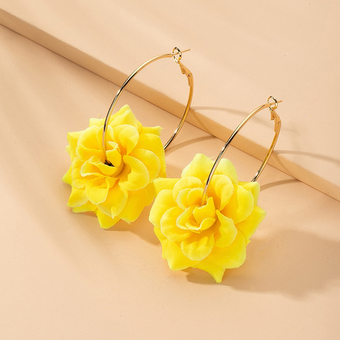 2022 Ins fait à la main tissu mousseline de soie fleurs minimalisme cerceau boucles d'oreilles mode coréenne Chic femmes fête bijoux ► Photo 1/6