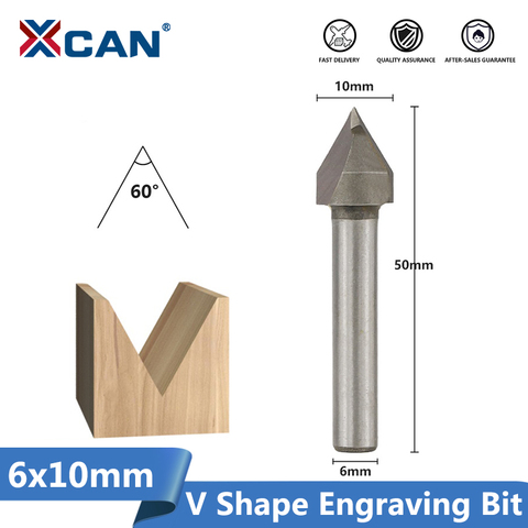 XCAN – fraises à chanfrein en forme de V, 6x10mm, 60 degrés, pour le travail du bois, fraise 3D, rainure en V, 1 pièce ► Photo 1/5