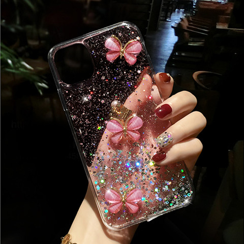 3D Bling Paillettes papillon Étui souple Pour iPhone 12 11 Pro Max XR X 6S 7 8 Plus pour samsung Note20Plus S20Plus S20 ► Photo 1/6