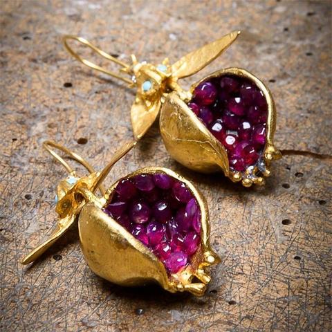 Boucles d'oreilles en forme de grenade pour femmes, Bijoux en forme de goutte, couleur or et argent ► Photo 1/2