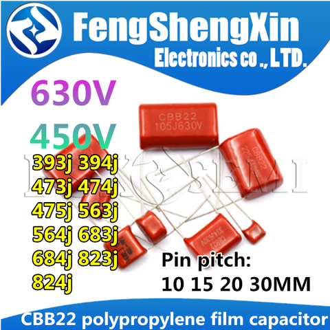 10 pièces CBB22 condensateur à film polypropylène métallisé 450V/630V 393J/394J/473J/474J/475J/563J/564J/683J/684J/823J ► Photo 1/6