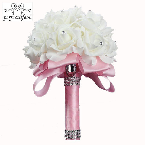 Bouquet de mariage romantique en Satin blanc 1 pièce, bouquet de demoiselle d'honneur bon marché, décoration de mariage, fleurs en mousse, roses ► Photo 1/6