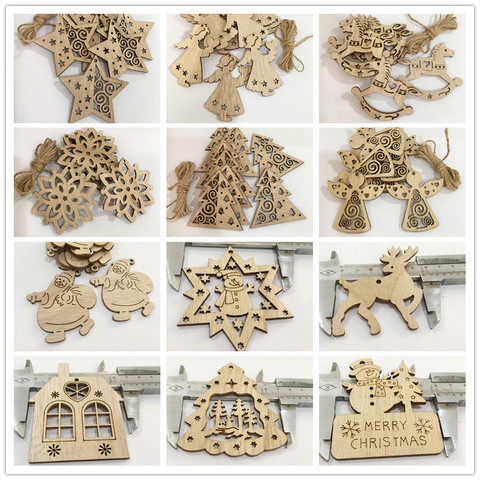 10 pièces en bois ange forme découpes artisanat blanc bois suspendus ornements avec des ficelles pour la décoration de sapin de noël ► Photo 1/6