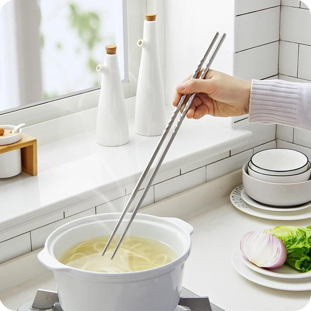 Baguettes de cuisine chinoise en acier inoxydable, 38.8 cm de Long, 1 paire, baguettes à nouilles pour la friture ► Photo 1/2