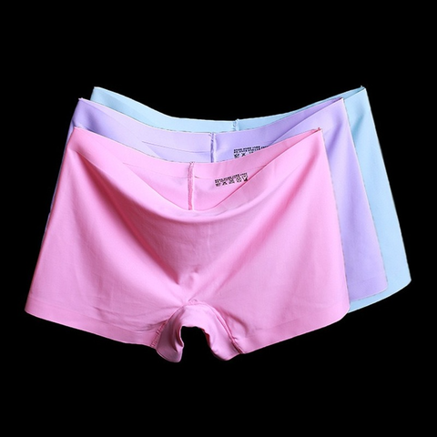 Boxer d'été en soie glacée pour femmes, boxer respirant à quatre coins, couleur unie, lime en coton, pantalon de sécurité anti-vide pour femmes ► Photo 1/6