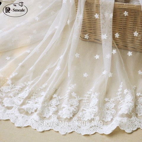 Tissus de dentelle en coton avec broderie de 130CM, 1Yard/lot, pour robe de mariée, rideau en gaze, tissus d'ombre, RS1267 ► Photo 1/4