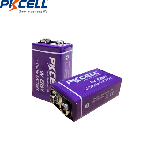 2 pièces PKCELL ER9V 1200mAh 9V Li-SOCl2 Batteries au Lithium Bateria pour détecteur de fumée batterie lithium-ion 6LR61 6f22thermome électronique ► Photo 1/6