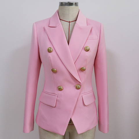 Haute qualité 2022 nouveau créateur de mode Blazer femmes ajustement mince métal Lion boutons Double boutonnage Blazer veste bébé rose ► Photo 1/6