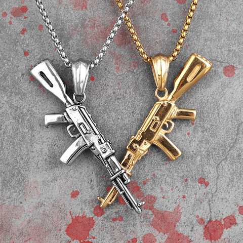 Or noir AK47 pistolet Long hommes colliers pendentifs chaîne Punk pour petit ami mâle en acier inoxydable bijoux créativité cadeau en gros ► Photo 1/6