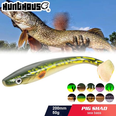 Hunthouse – lot de leurres pro en silicone souple avec queue de pagaie, appât artificiel idéal pour la pêche à l'alose, au brochet ou au maskinongé, 20cm, 50g, 2 pièces ► Photo 1/6