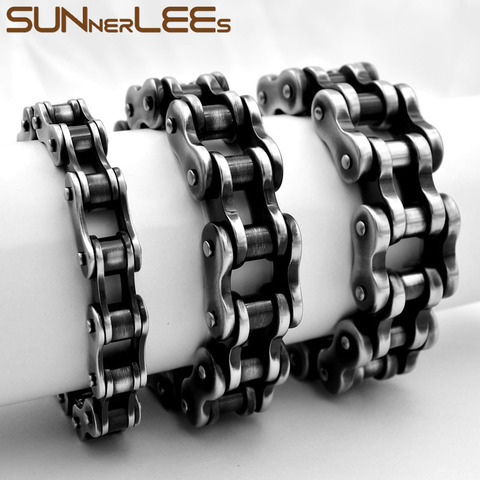 SUNNERLEES-Bracelet pour motard, rétro, en acier inoxydable 316L, en chaîne à maillons, noir pour homme ou garçon, cadeau BC09 ► Photo 1/6